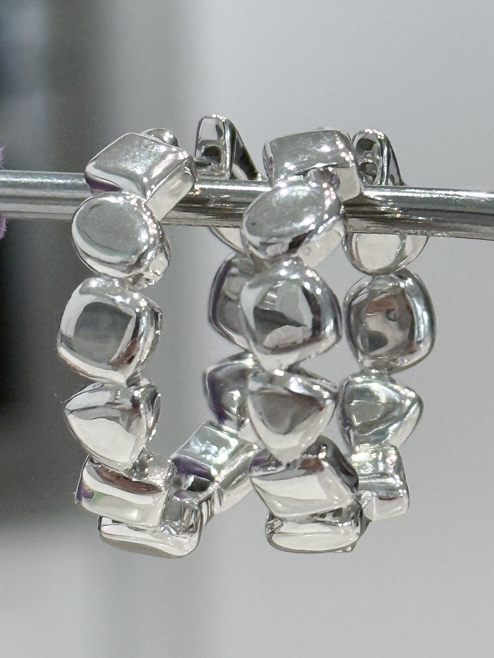 Sterling Silver Pebbled Hoop Earrings - Picture 3 of 10